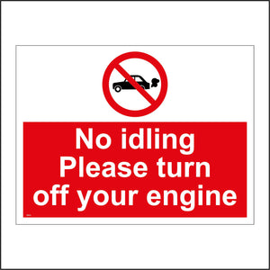 PR334 No Idling Turn Off Engine Sign with Circle Car Diagonal Red Line