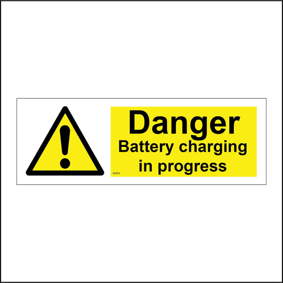 WS653 Danger Battery Charging In Progress Sign with Triangle Exclamation Mark