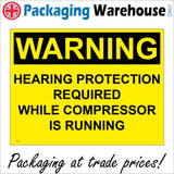 WS735 Warning Hearing Protection Required While Compressor Is Running Sign with Square