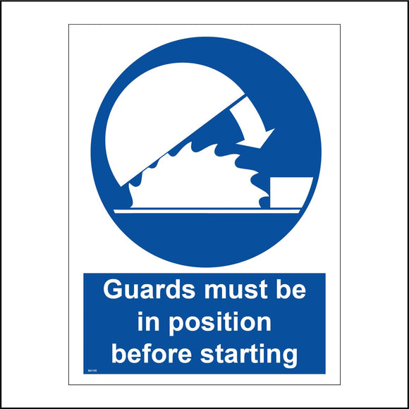 MA166 Guards Must Be In Position Before Starting Sign with Blade Arrow Cover