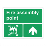 FS211 Fire Assembly Point Sign with Four Arrows Pointing To Group Of People Running