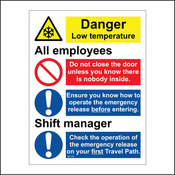 MU133 Danger Low Temperature Sign with Triangle Snowflake Circle Exclamation Mark