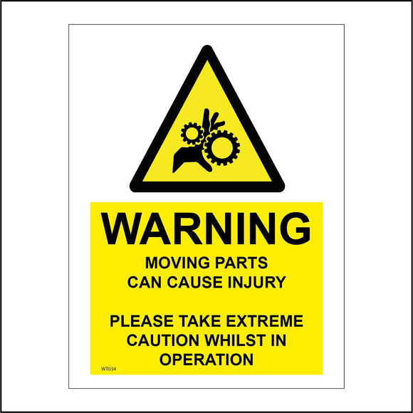 WT034 Warning Moving Parts Can Cause Injury Sign with Cogs Hand Fingers