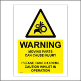 WT034 Warning Moving Parts Can Cause Injury Sign with Cogs Hand Fingers