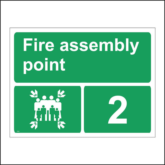 FS202 Fire Assembly Point 2 Sign with Four Arrows Pointing To Group Of People Running