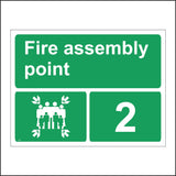 FS202 Fire Assembly Point 2 Sign with Four Arrows Pointing To Group Of People Running