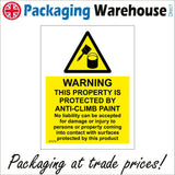 WT078 Warning Property Protected By Anti Climb Paint Sign with Triangle Paint Pot Brush