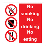 PR131 No Smoking No Drinking No Eating Sign with Circle Cigarette Mug Knife Fork