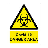 WT035 Covid 19 Danger Area Sign with Triangle Bio Hazard