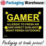 HU187 Gamer Allergic To Fresh Air And Direct Sunlight Might Perish Outdoors Sign with 4 Stars