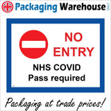 PR453 No Entry NHS Covid Pass Required Blue Infection Spread Air