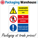 MU068 Danger Construction Site Sign with Triangle Exclamation Mark Circle Person Walking