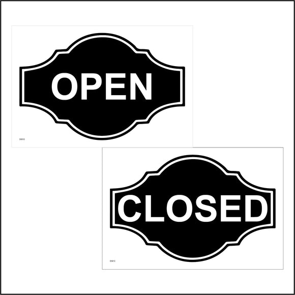 DS012 Open Closed Sign Plaque White Black Door Double Sided