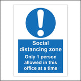 MA736 Social Distancing Zone Only 1 Person Allowed In Office  Sign with Triangle Exclamation Mark