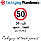 TR055 50 Mph Speed Limit In Force Sign with Circle