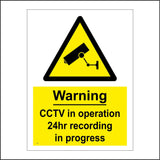 CT033 Warning Cctv In Operation 24Hr Recording In Progress Sign with Camera Triangle