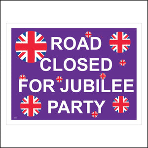 TR573 Road Closed For Jubilee Party Union Jack Flags Purple