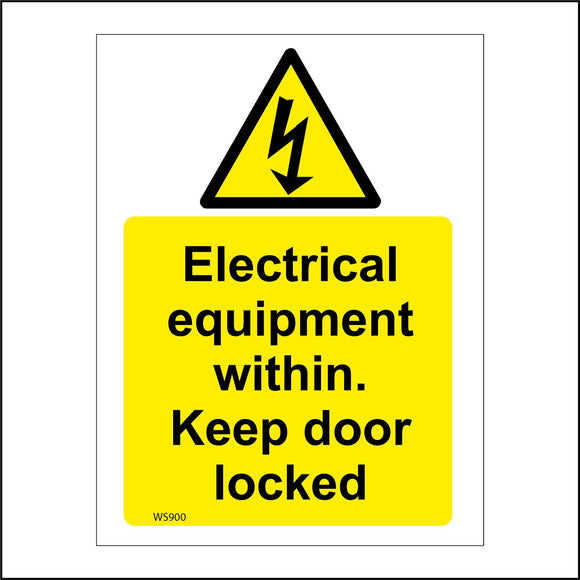 WS900 Electrical Equipment Within. Keep Door Locked Sign with Triangle Lightning Bolt