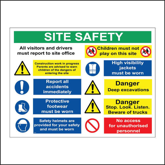 MU077 Site Safety Board Sign with Triangle Exclamation Mark Boots Face Hard Hat
