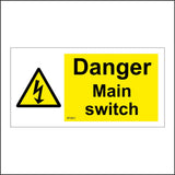WS861 Danger Main Switch Sign with Triangle Lightning Bolt
