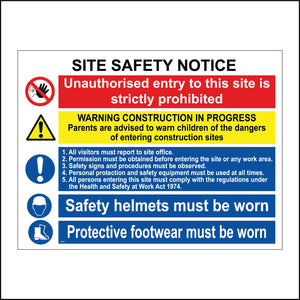 MU061 Site Safety Notice Sign with Triangle Exclamation Mark Circle Hand Head Boots