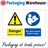 MA358 Danger Hazardous Substances See Data Sheets Before Using Sign with Person Book Circle Triangle Exclamation Mark