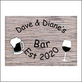 CM181 Dave & Diane's Bar Est 2020 Sign with Wine Beer Glass