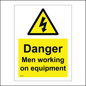 WS752 Danger Men Working On Equipment Sign with Triangle Electric Symbol