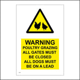 WS591 Warning Poultry Grazing Sign with Triangle Chickens