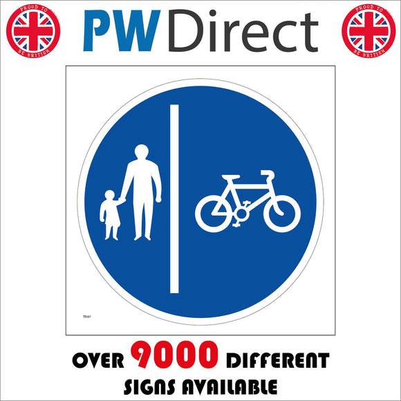TR387 Pedestrian Route Only Pedal Cycle Route Only Sign with Man Child Bicycle Vertical  Line