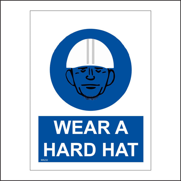 MA232 Wear A Hard Hat Sign with Face Hard Hat