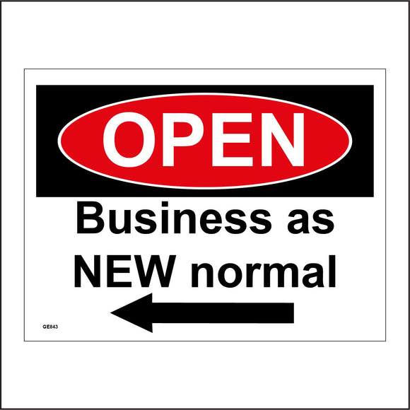 GE843 Open Business As New Normal Left Arrow Sign