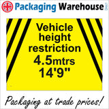 WS793 Vehicle Height Restriction 4.5 Mtrs 14 9 Sign with 3 Black Lines Either Side Of