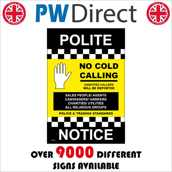 GG053 Polite Notice No Cold Calling Hand Yellow Black