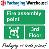 FS199 Fire Assembly Point 3Rd Floor Sign with Four Arrows Pointing To Group Of People Running