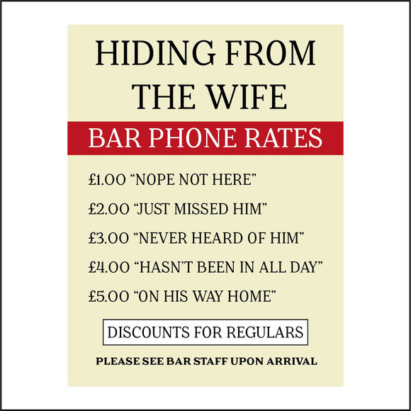 HU336 Bar Phone Hiding From The Wife Funny Sign Poster Wall Art Plaque