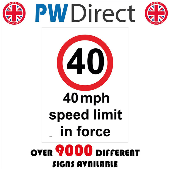 TR054 40 Mph Speed Limit In Force Sign with Circle