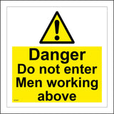 WS901 Danger Do Not Enter Men Working Above Sign with Triangle Exclamation Mark