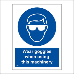 MA082 Wear Goggles When Using This Machinery Sign with Face Glasses