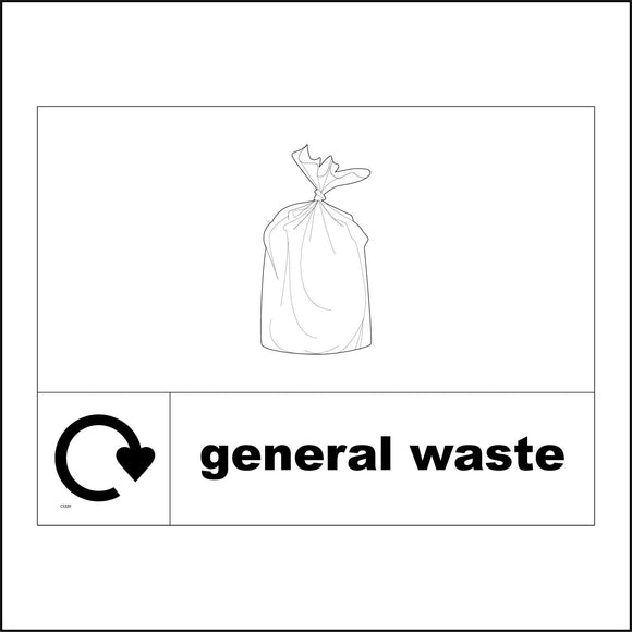 CS320 General Waste Recycling  Sign with Rubbish Bag Recycling Logo