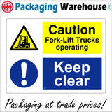 MU179 Caution Fork-Lift Trucks Operating Keep Clear Sign with Circle Exclamation Mark Triangle Fork Lift Truck