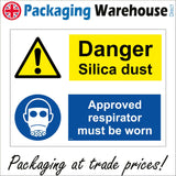 MU166 Danger Silica Dust Approved Respirator Must Be Worn Sign with Triangle Exclamation Mark Face Respirator