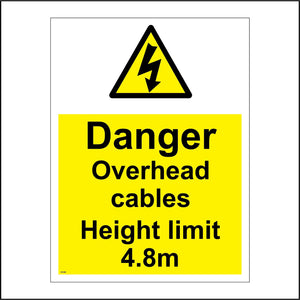 WS588 Danger Overhead Cables Height Limit 4.8M Sign with Triangle Lightning Arrow