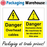 WT109 Danger Overhead Cables Exclusion Zone No Machines Elevated