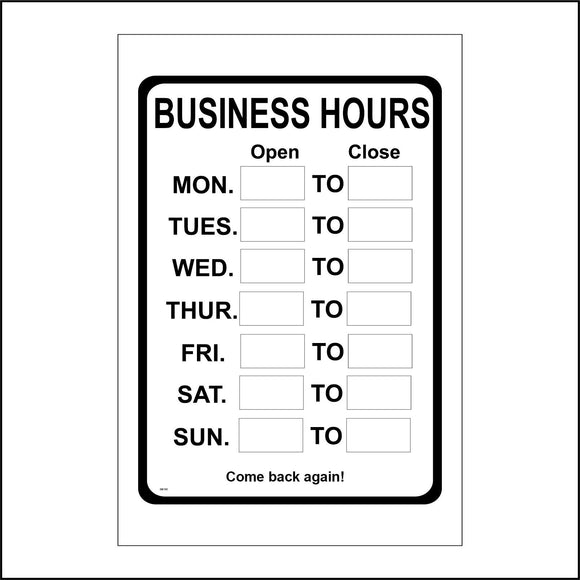 GE150 Business Opening Hours Sign