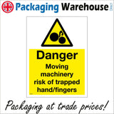 WS956 Danger Moving Machinery Risk of Trapped Hand/Fingers Sign with Triangle Hand Rollers