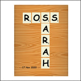 CM319 Scrabble Custom 2 Names Date Personalise Choice Words Sign with Scrabble Squares