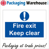 MA098 Fire Exit Keep Clear Sign with Exclamation Mark