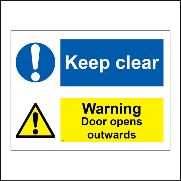 MU136 Keep Clear Warning Door Opens Outwards Sign with Circle Exclamation Mark Triangle