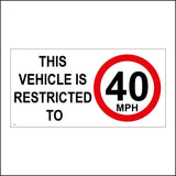 TR221 This Vehicle Is Restricted To 40 Mph Sign with Circle 40